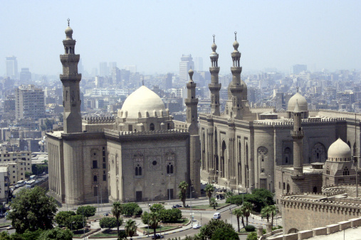 Panoramic View Of Chephren And Cheops And Menkaure Pyramids In Cairo, Egypt