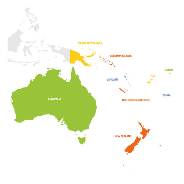 Australia and Oceania Region. Map of countries in South Pacific Ocean. Vector illustration Australia and Oceania Region. Map of countries in South Pacific Ocean. Vector illustration. solomon stock illustrations