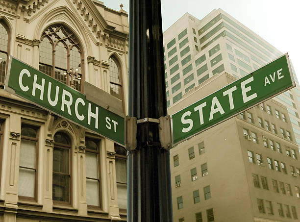 Church and State Road Sign stock photo