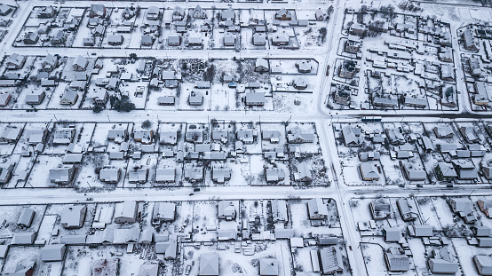 Panorama of the winter city. Aerial photography with quadcopter