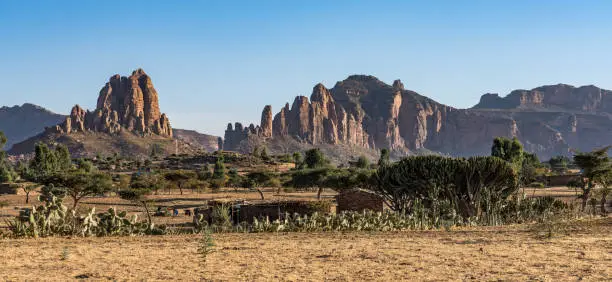 Landscape in Gheralta near Abraha Asbaha in Tigray, Northern Ethiopia, Africa
