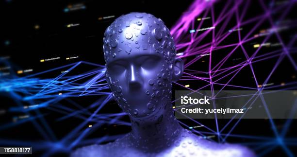 Cyborg Developer Modern Advanced Cyborg Robot Analyzing Software Codes Illustration ...