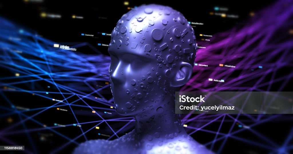 Cyborg Developer Modern Advanced Cyborg Robot Analyzing Software Codes Illustration ...