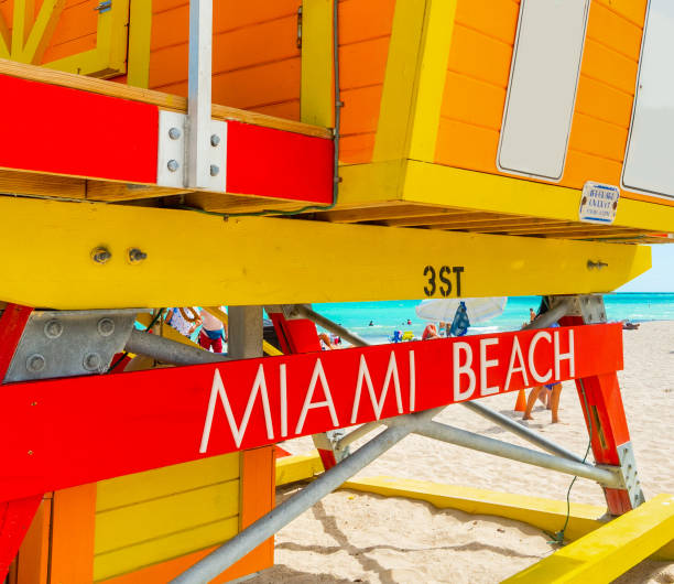 istock Miami Beach written on a colorful lifeguard hut 1158818575
