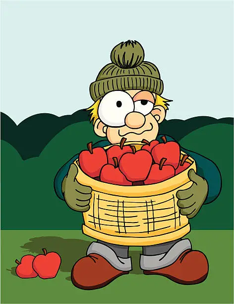 Vector illustration of Boy with Apple Basket