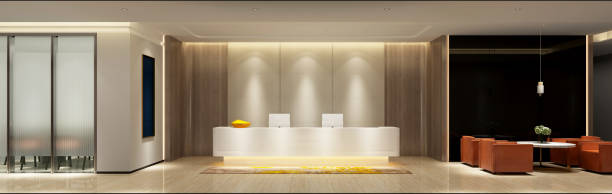 istock 3d render of luxury hotel lobby and reception 1158819490