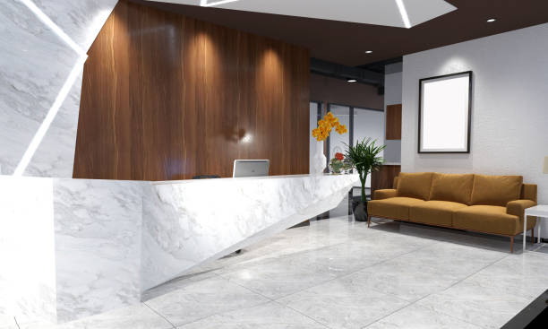 istock 3d render of luxury hotel lobby and reception 1158819990