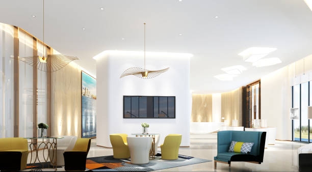 istock 3d render of luxury hotel lobby and reception 1158820024