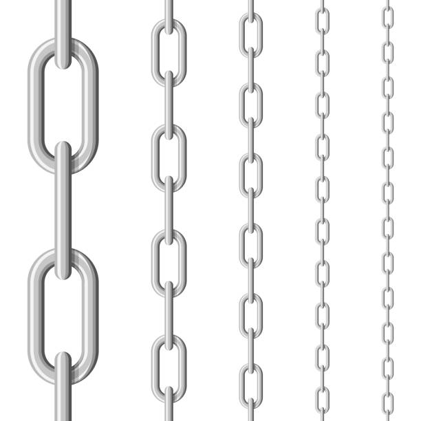 istock Set of seamless metal chains colored silver isolated on white background. Metal chain seamless pattern. 1158828001