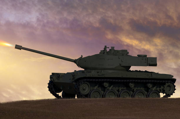 istock Army tank firing in the war ground 1158828201