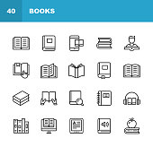 istock Book Line Icons. Editable Stroke. Pixel Perfect. For Mobile and Web. Contains such icons as Book, Open Book, Notebook, Reading, Writing, E-Learning, Audiobook. 1158828981