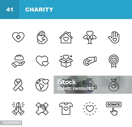 istock Charity and Donation Line Icons. Editable Stroke. Pixel Perfect. For Mobile and Web. Contains such icons as Charity, Donation, Giving, Food Donation, Teamwork, Relief. 1158828982