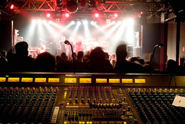 istock Front of house soundboard with band on stage 115883048