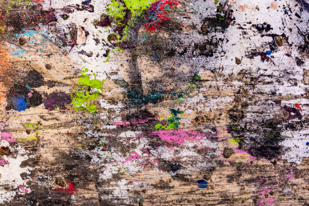 istock Old cracked rusty peeled colorful paint background texture close-up 1158830684