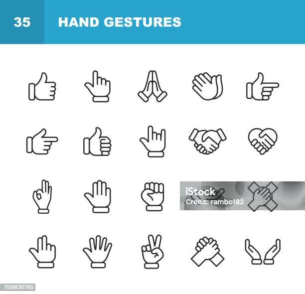 Ilustración de Iconos De Línea De Gestos De Mano Trazo Editable Píxel Perfecto Para Móviles Y Web Contiene Iconos Tales Como Gesto Mano Caridad Y Trabajo De Alivio Dedo Saludo Apretón De Manos Una Mano Ayuda Aplausos Trabajo En Equipo y más Vectores Libres de Derechos de Ícono