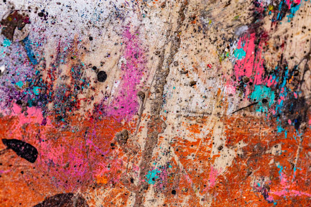 istock Old cracked rusty peeled colorful paint background texture close-up 1158833384