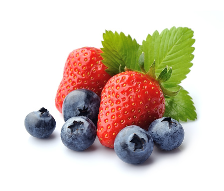 Strawberry and blueberry isolated on white backgrounds.