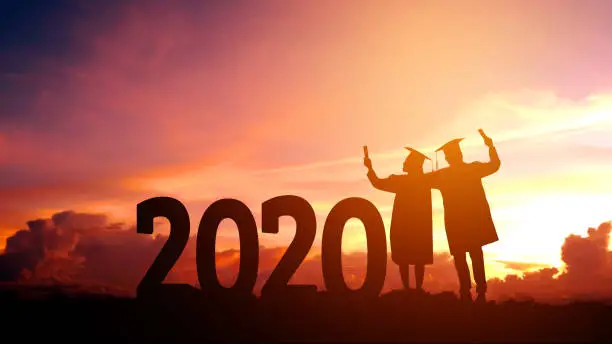 Photo of 2020 New year Silhouette people graduation in 2020 years education congratulation concept ,Freedom and Happy new year