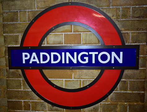 London, UK. December 30, 2018. Underground sign close up at Paddington Station.