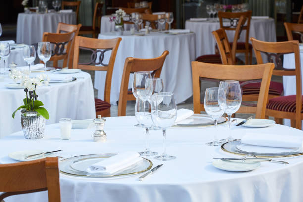 istock Outdoor luxury restaurant tables and chairs in summer 1158836565
