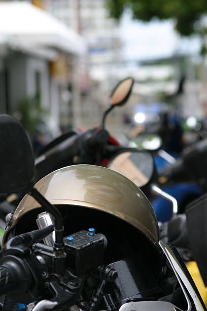istock Motorcycle helmet placed on motorbike 115883857