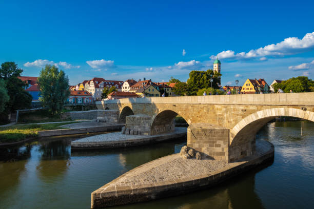 istock Danube river and famous Old Stone Bridge. Regensburg, Germany 1158840833