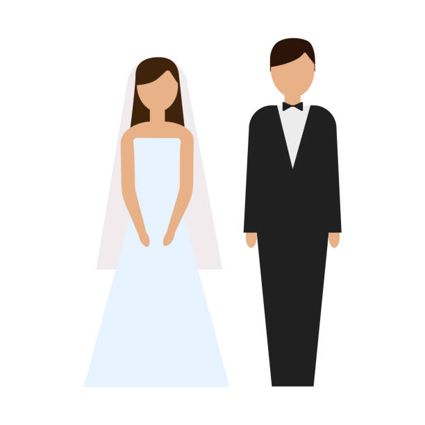 illustrazioni stock, clip art, cartoni animati e icone di tendenza di sposa e sposo. coppia. illustrazione cerimonia nuziale - wedding groom bride two parent family