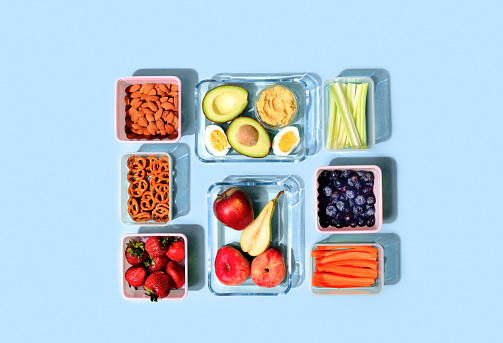 Flat lay healthy food lunch boxes concept
