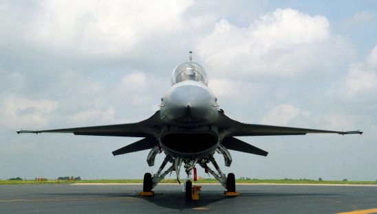 An F16 Fighting Falcon figher aircraft used by the US Air Force