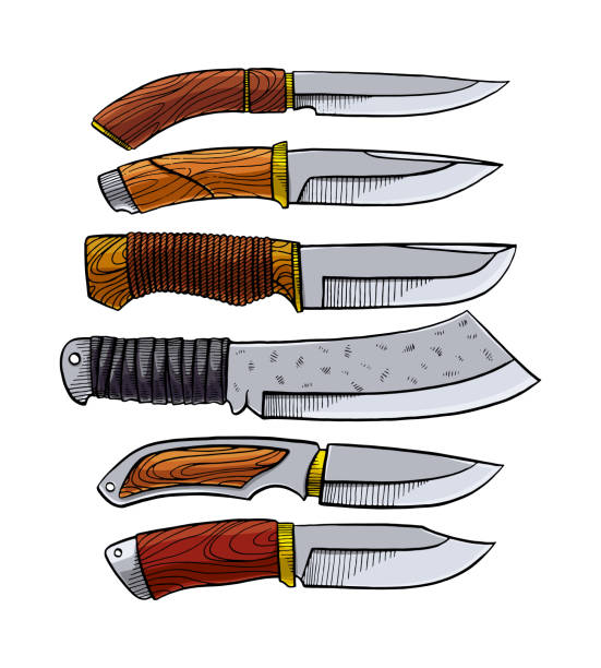 ilustrações de stock, clip art, desenhos animados e ícones de hunting knife set - weapon dagger hunting hunter