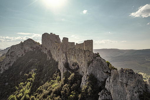 Aude France June 6th 2019: Castle of Peyrepertuse in Duilhac sous Peyrepertuse It is one of the cathar castles. Today in ruins it was build in the XIII century