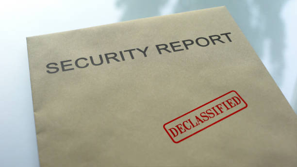 istock Security report declassified, seal stamped on folder with important documents 1158848892