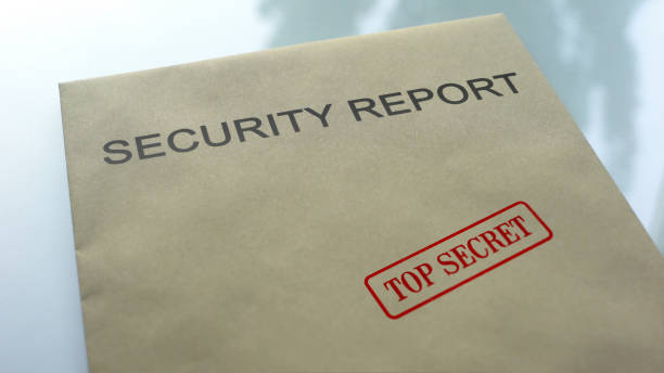 istock Security report top secret, seal stamped on folder with important documents 1158848905