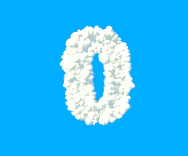 istock Clouds design alphabet, white cloudy number 0 isolated on sky background - 3D illustration of symbols 1158850264