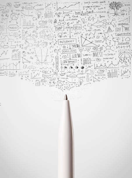 istock Pen close-up with sketchy diagrams 1158851296