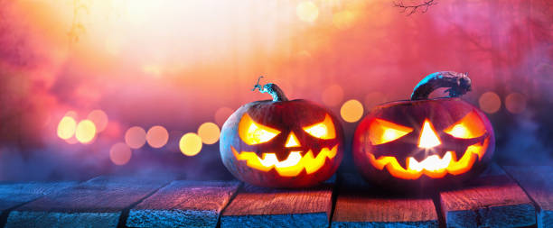 istock Jack O Lanterns Glowing In Fantasy Night 1158852142