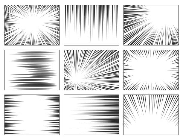만화 속도 라인 세트, 폭발 효과 - 만화 영화 stock illustrations