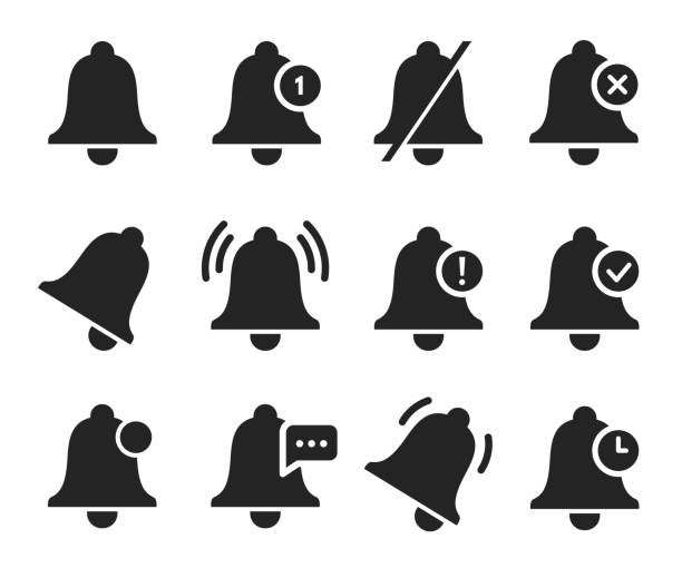 ilustrações de stock, clip art, desenhos animados e ícones de notification bell set, sound signal element design - ringing bell
