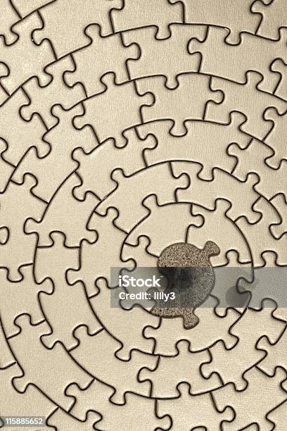 Jigsaw In Sepia With One Missing Piece Stock Photo - Download Image Now - Abstract, Abundance, Achievement