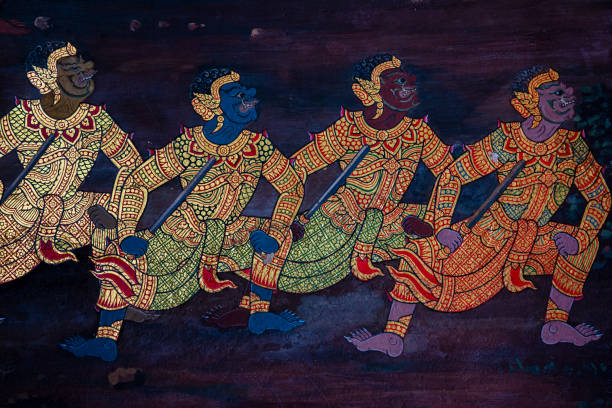 Thailand, Wat Phra Kaeo, Asia, Bangkok, Grand Palace - Bangkok color de oro de mural antiguo es la historia de ramakian,generalmente en tailandia, cualquier tipo de arte decorado en la iglesia budista, pabellón del templo, sala del templo, casa del monje, etc. creado con dinero donado por la gente para contratar arti