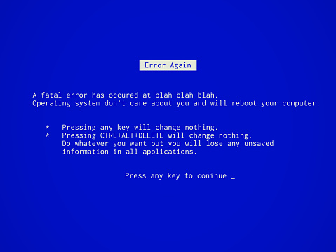 Fake funny Blue Screen of Death - BSOD. Error message during system failure