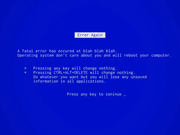 Vector illustration of Fake funny Blue Screen of Death - BSOD. Error message during system failure.