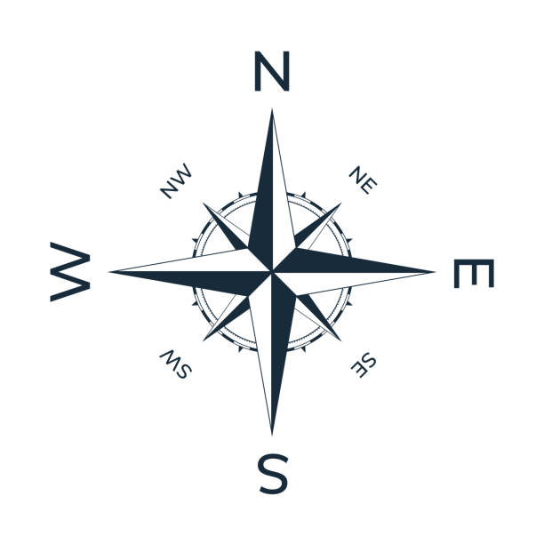 ilustraciones, imágenes clip art, dibujos animados e iconos de stock de rosa náutica vintage de los vientos con dirección nombrada. - north star