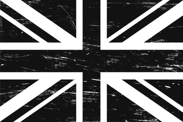 illustrations, cliparts, dessins animés et icônes de drapeau noir et blanc grunge de cru de grande-bretagne et d'irlande du nord - british flag flag old fashioned retro revival