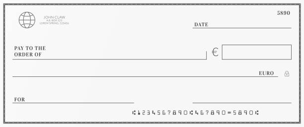 Bank check template. Checkbook page with euro currency background. Bank check template. Checkbook page with euro currency background banking borders stock illustrations
