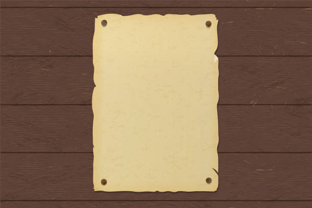 alte zerrissene braune papierplakat an einer holzwand genagelt. - wild west wood wanted poster frame stock-grafiken, -clipart, -cartoons und -symbole