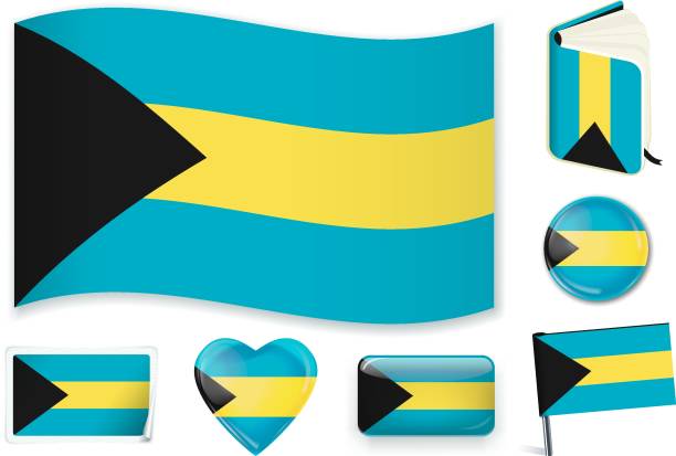 illustrations, cliparts, dessins animés et icônes de drapeau des bahamas - bahamian flag
