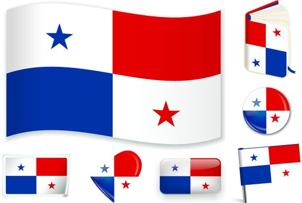 Panama_flag Panama national flag. Vector illustration. 3 layers. Shadows, flat flag, lights and shadows. Collection of 220 world flags. Accurate colors. Easy changes. 3d panama flag stock illustrations