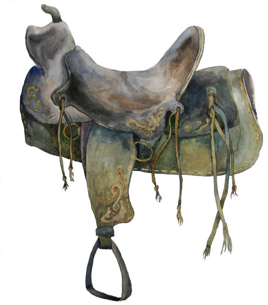 illustrazioni stock, clip art, cartoni animati e icone di tendenza di sella in pelle cowboy dal selvaggio west - illustration and painting animal cowboy horse