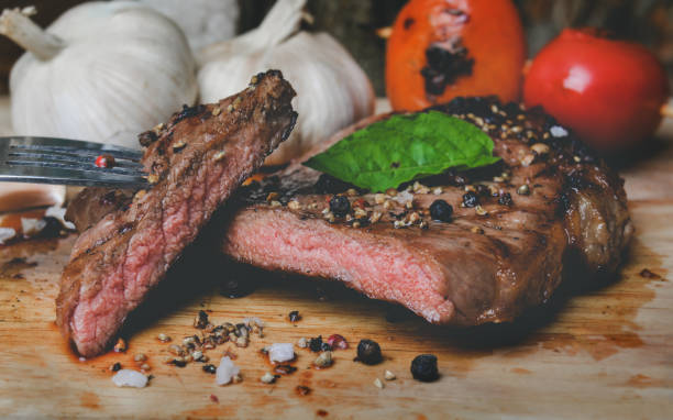 istock Medium pepper steak slice cut on wooden plate. 1158863668